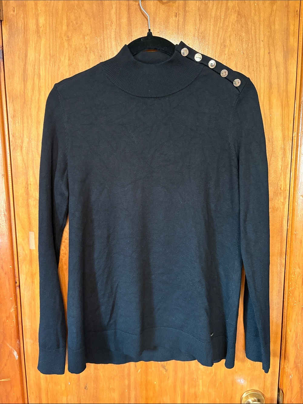 Women's Calvin Klein Black Turtleneck Sweater with Shoulder Buttons - Size M